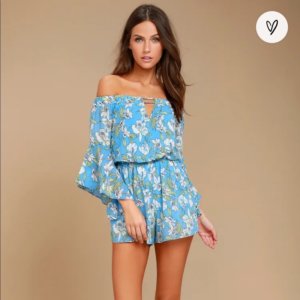 Light Blue Floral Off-the-Shoulder Romper